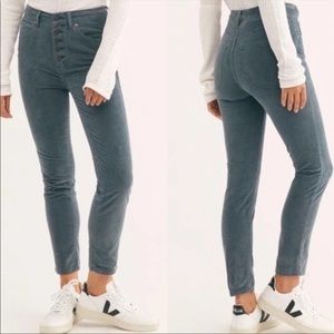 Free People We The Free Sun Chase Gray Blue Corduroy High Waisted Pants Size 28